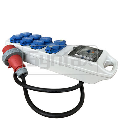 Syntax CT3 16AMP Three Phase Socket Power Splitter Lead IP44 Waterproof With 8 Schuko Sockets 490*142*95mm